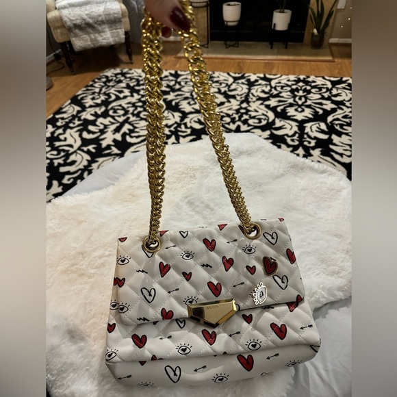 Aldo Caraglio Valentines Heart Print Chain Shoulder Quilted Crossbody Purse RARE - Picture 5 of 15